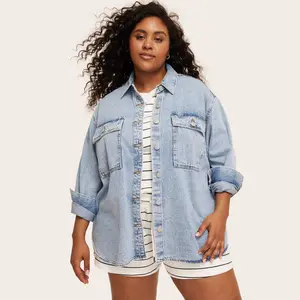 Women's Long Sleeve Denim Shacket - Parke Light Wash 4X