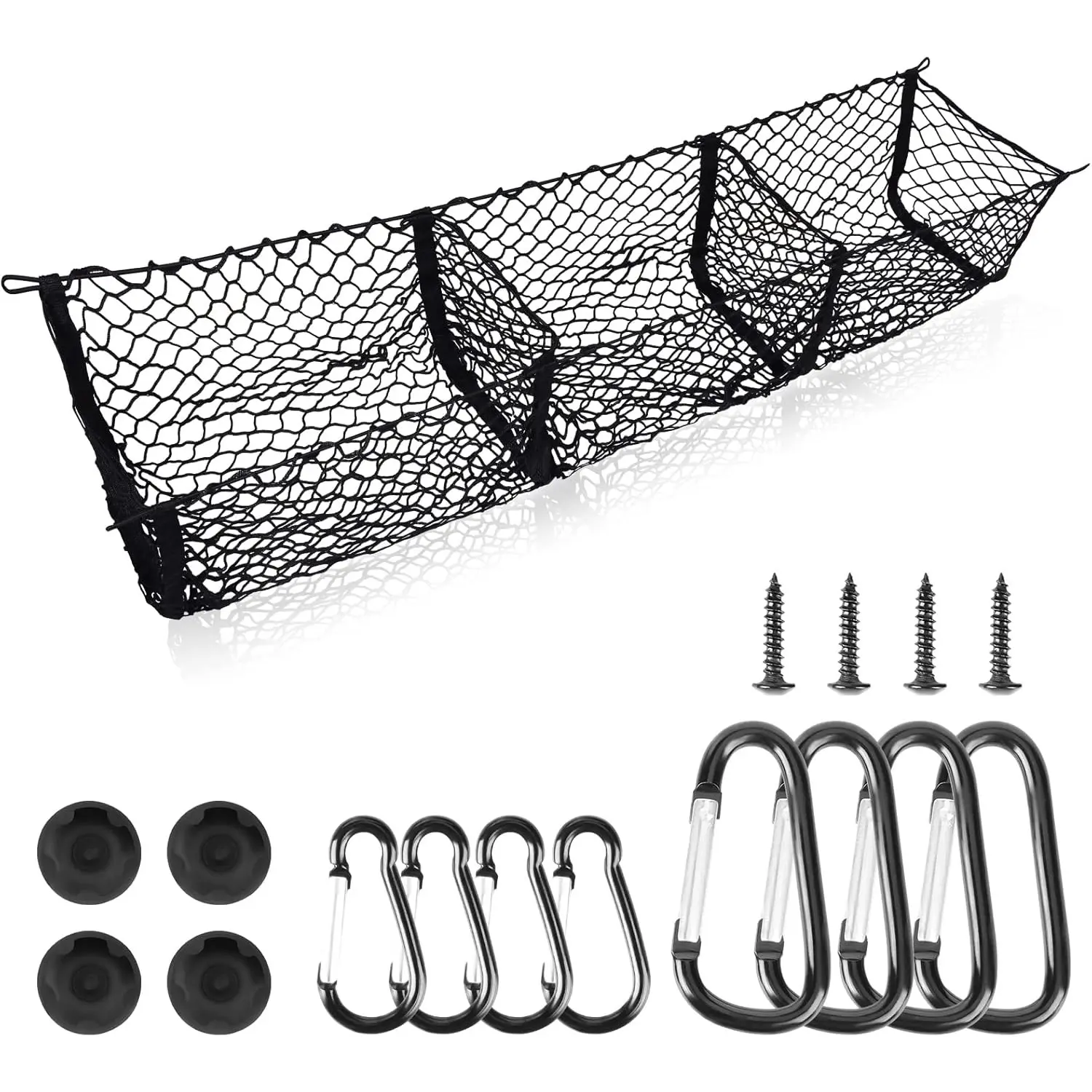 Upgrade Cargo Net Trunk Bed Organizer and Pickup Truck, 59" Longer Mesh Storage Net Heavy Duty Cargo Net with 3 Detachable Pocket