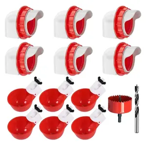 New Style No Waste Automatic Chicken Duck Feeder & Waterer Set, Rainproof Poultry Feeder Kit with 6 Feeding Ports 6 Water Cups, Comes with Hole Saw and Drill Bit