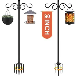 Double Shepherds Hooks for Outdoor, Patio, 2 Pack 90 Inch Bird Feeder Pole, with 5 Prongs Base, Suitable for Garden, Flower Basket, Lantern, Nest