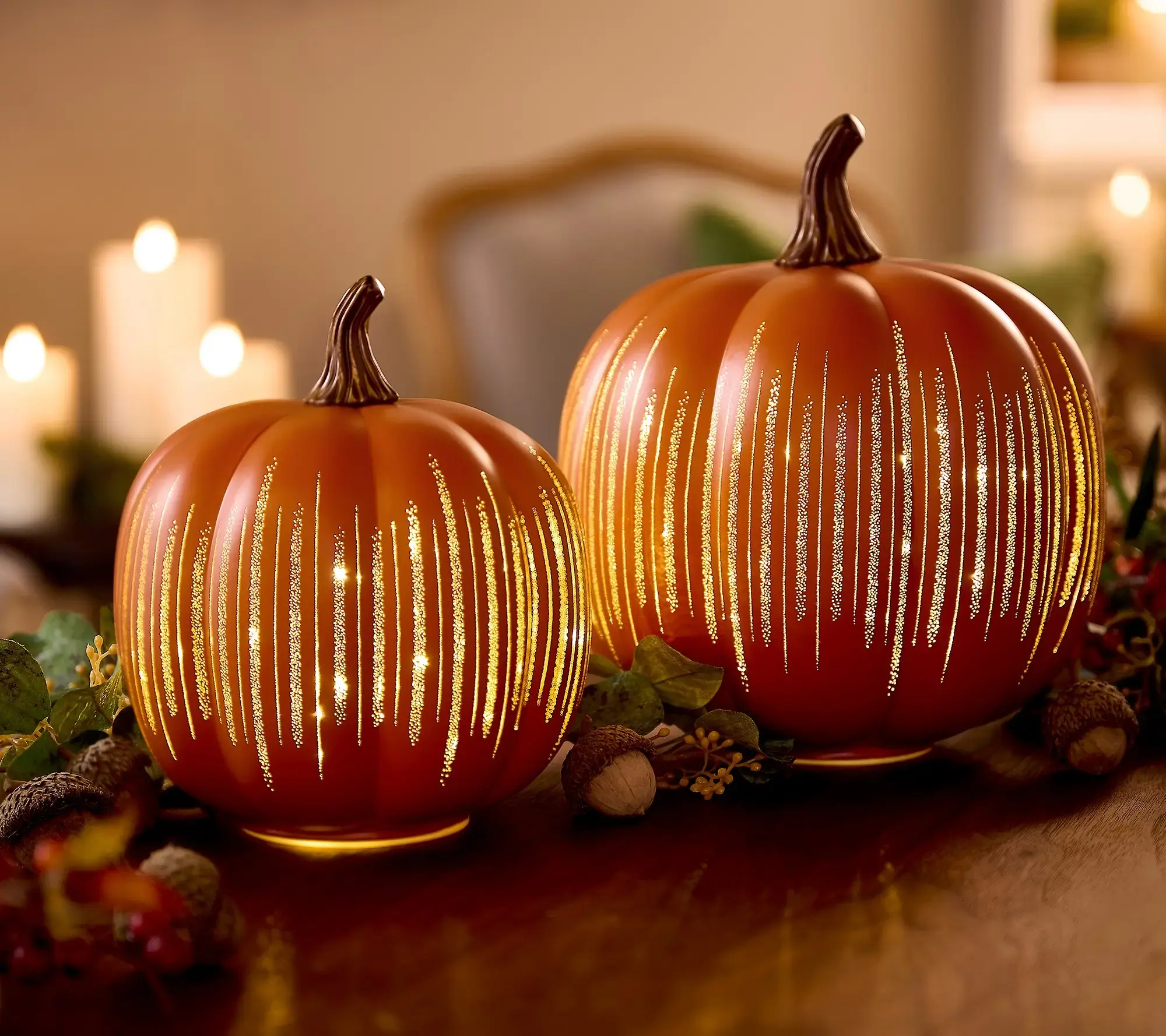 Set of 2 Illuminated Starry Night Glass Pumpkins Halloween Table Decor Glowing Handcrafted Christmas Night Light Home Gift