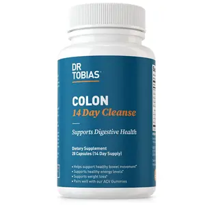 Dr. Tobias Colon 14 Day Cleanse, Advanced Gut Cleanse Detox for Women & Men with Cascara Sagrada, Psyllium Husk, Senna Leaf & Probiotics, Non-GMO Colon Cleanse, 28 Capsules 1-2 Daily