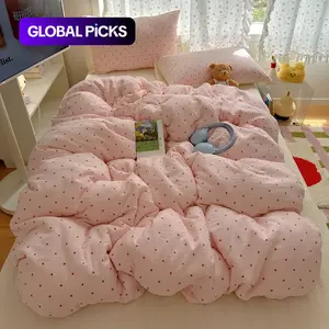 Pink Cute Polka Dot Bedding Set, Blue, 3-Piece Includes 1*Duvet cover and 2*Pillowcases, Soft Skin-Friendly Fabric, Korean Style for Girls Bedroom, Soft Bedding Sets, Comfy Bedding Set, Breathable Duvet Set #GLOBAL PICKS