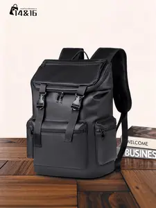 Men's Business Solid Color Backpack, Fashionable Large Capacity, Casual Versatile Zipper for Work & School, Durable Backpack