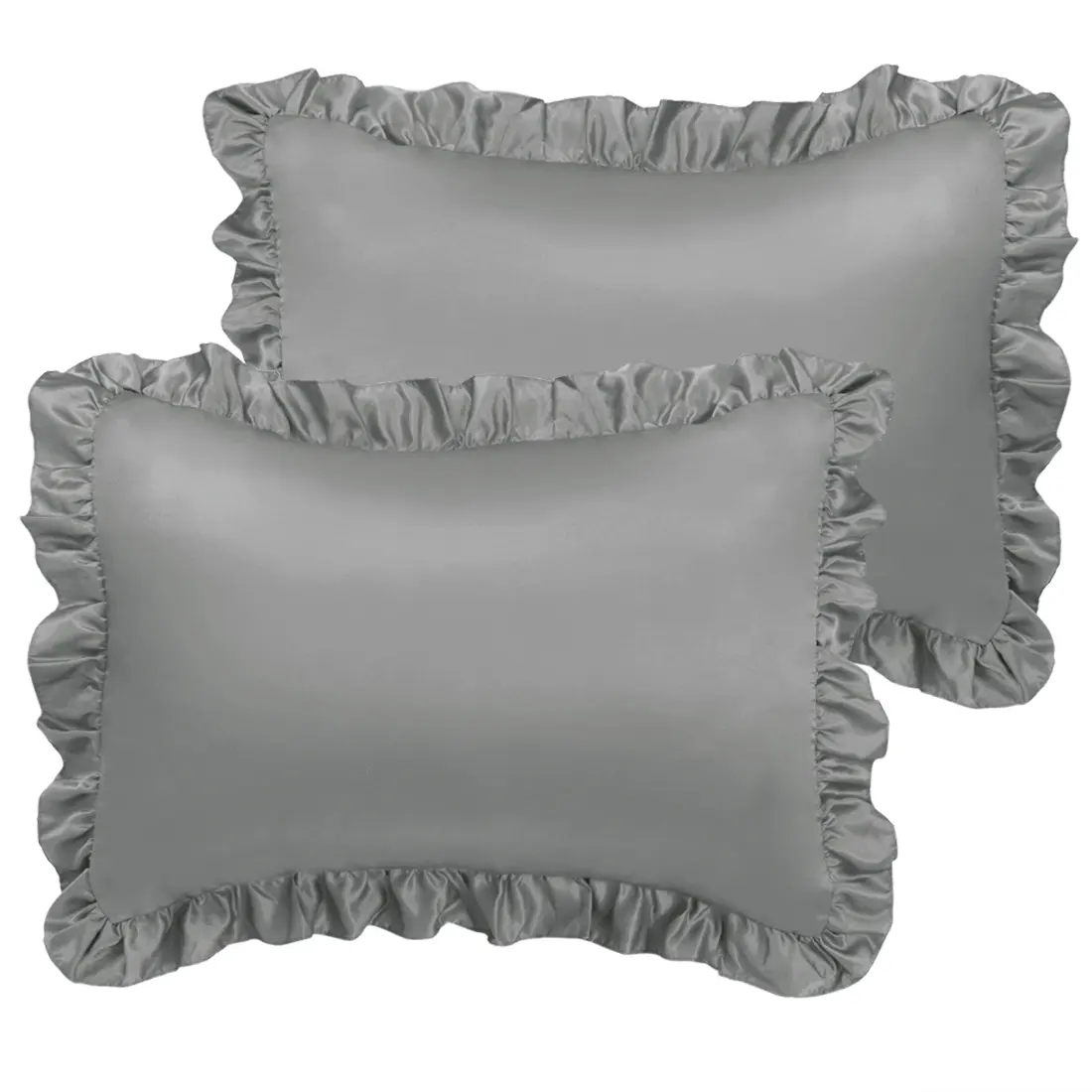 PiccoCasa Satin Pillow Cases for Hair and Skin, 2-Pack-Ruffled Pillow Shams Oxford Pillowcases Covers with Envelope Closure