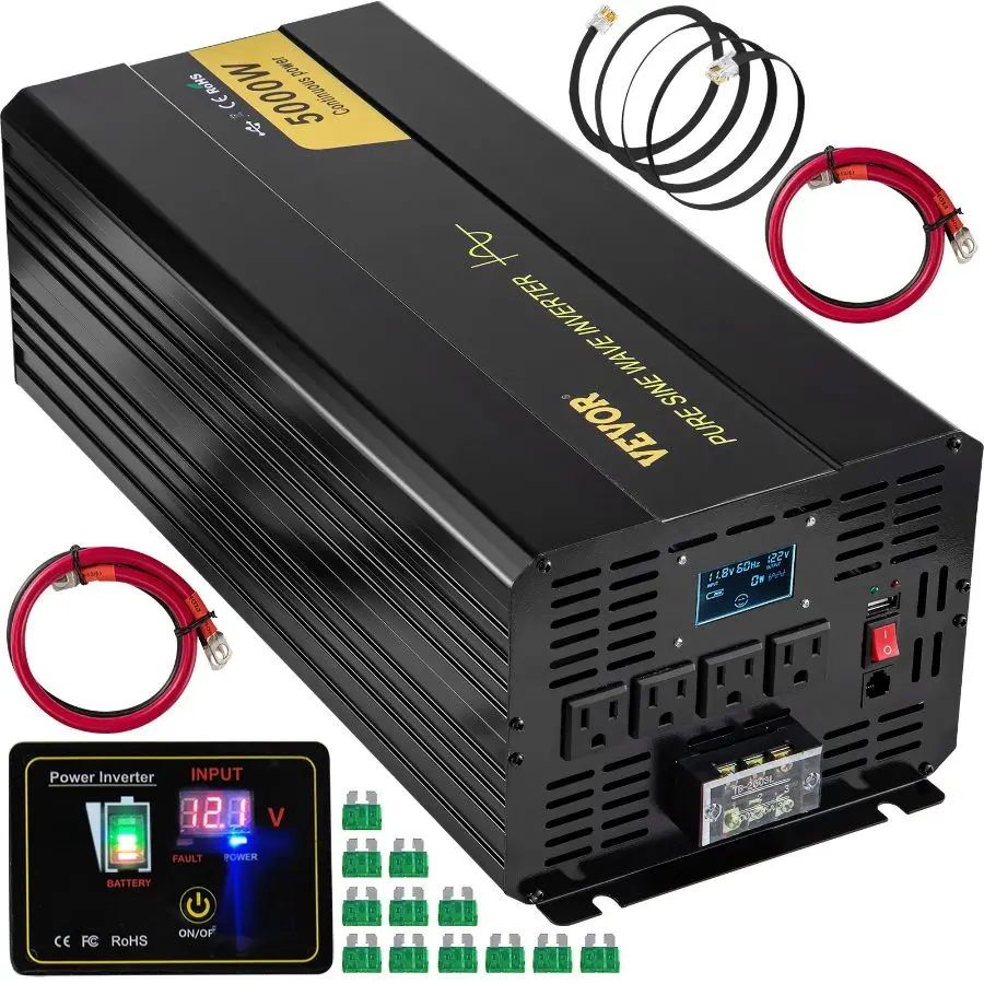 【Summerfinds】Modern 5000W Pure Sine Wave Portable Power Inverter - DC 12V to AC 120V Car Converter with LCD Screen, USB Port, Remote Controller, 200W & Above, Ready for Anything Design, for Car/RV Users, Camping Users