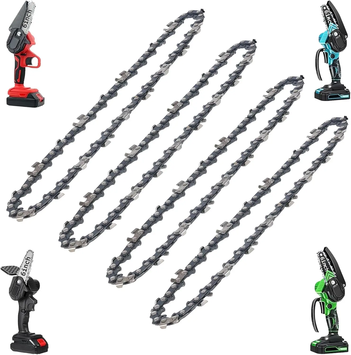 6 Inch Mini  Chain  1/4" LP Low-Profile .043 Gauge 37 Drive Links, Replacement Chains for All 6-Inch Cordless Electric Mini Chainsaws (4-Pack)