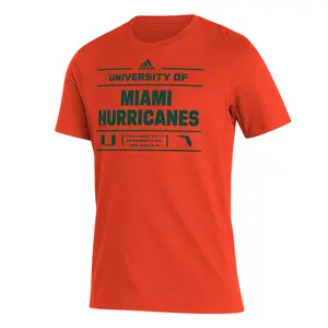 adidas Mens Miami Hurricanes Amplifier Graphic Crew Neck Short Sleeve Training Casual Tops Casual - Orange