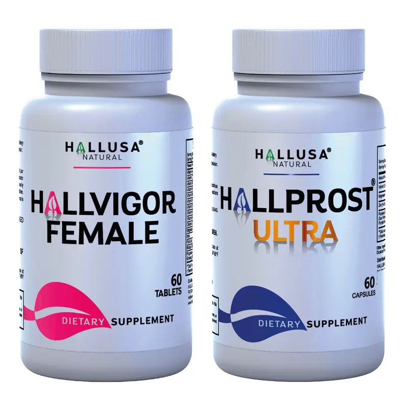 Hallprost Ultra & Hallvigor Female x 120 Cap Dietary Supplement Men & Women – Prostate & Female Vitality Combo – Saw Palmetto Multivitamin – Hallusa Natural
