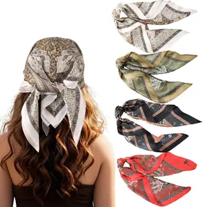 AWAYTR 4Pack 27.5” Neck Scarf  Head Scarves Wrap Silk Like Square Bandana Hair Sleeping Head Wrap Fashion Hair Scarfs Kerchief for Women