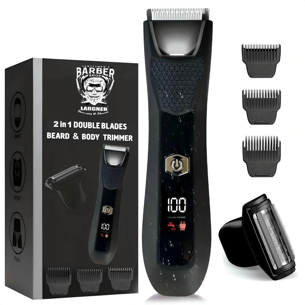 Largner the Lawn Mower 5.0 Ultra Multifunctional Hair Trimmer, Body Hair Trimmer, Cordless Rechargeable Trimmer, Dual-Head Skinsafe Design, Waterproof Wet Dry Use, USB-C Rechargeable, Travel Case Included