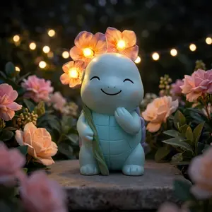 GLO-X Solar Turtle Garden Statue – 9" Turtle Decor Statue with Light-Up Flowers, Solar Powered Garden Figurine for Outdoor Gardens, Lawn & Patio, Garden Gift for Mom & Grandma