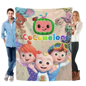 Soft Funny Throw Blanket Cocomelon Cartoon Print Comfortable Flannel Blanket, Warm Nap Blanket, Soft and Comfortable Baby Blanket, Suitable for Bedroom, Sofa, Living Room, Children's Room Decoration, Children's Gift Blanket.