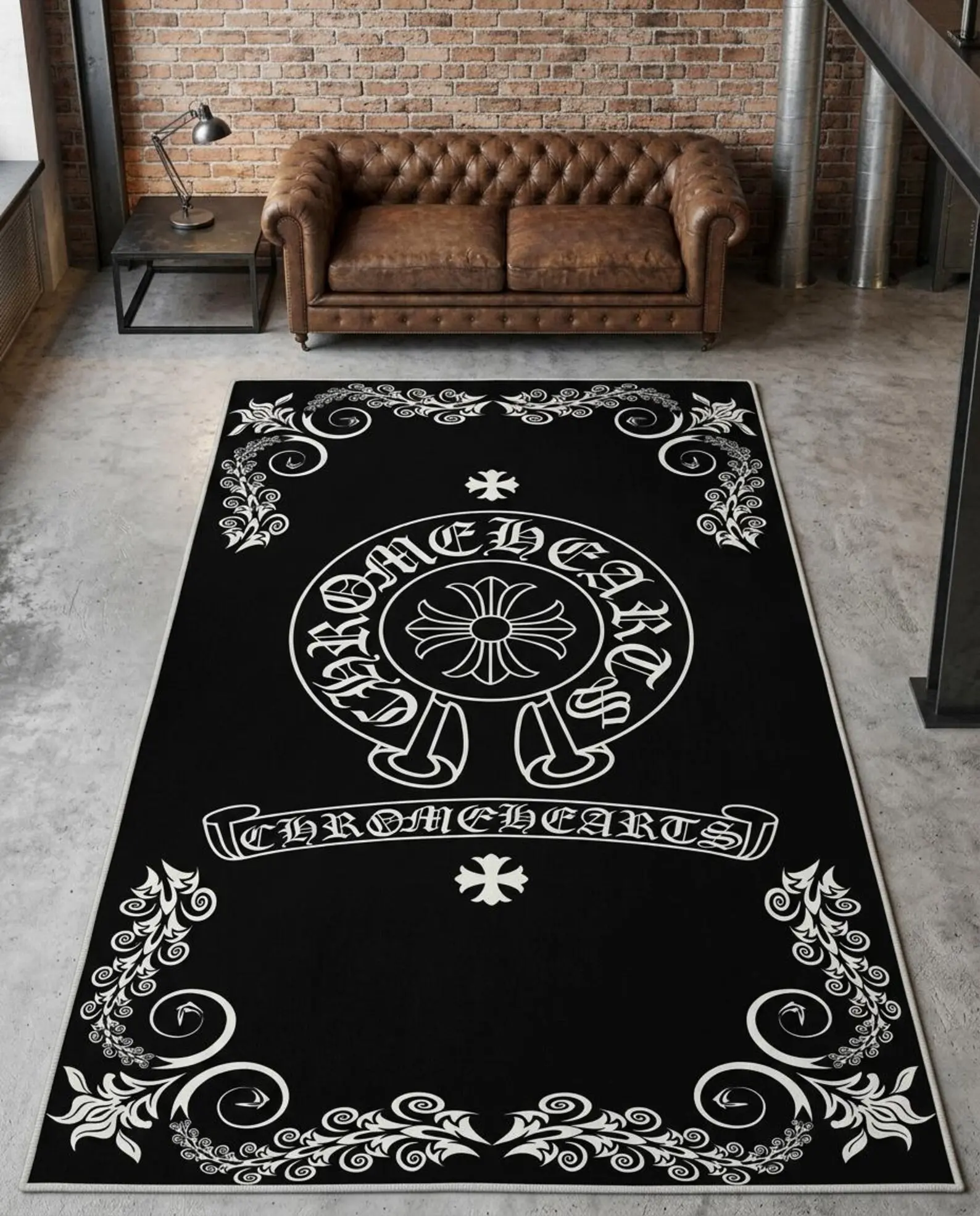 Gothic Luxury Area Rug - Dark Cross Artwork Carpet for Living Room, Streetwear Aesthetic Floor Mat for Bedroom