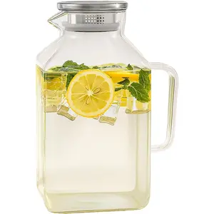 Glass Pitcher, 3.6L/122 oz Glass Water Pitcher with Lid and Spout, Heat/Cold Resistant Borosilicate Glass Water Carafe for Coffee, Juice and Homemade Beverage (TG06)