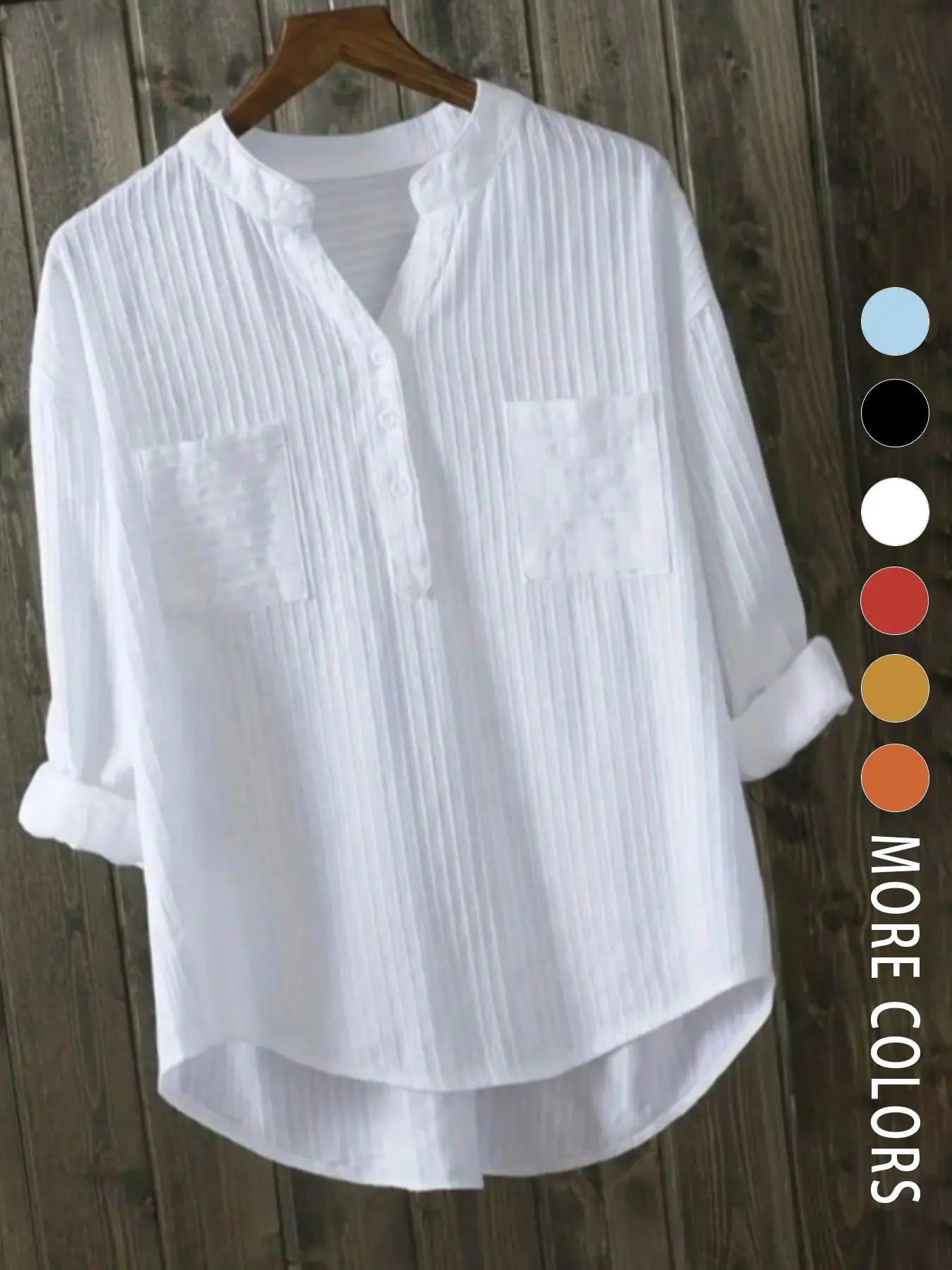 Women's V-Neck Loose Casual Comfy Classy Blouse with Pockets, Basic Tops for Commuting and Indoor Wear, Daily Womenswear