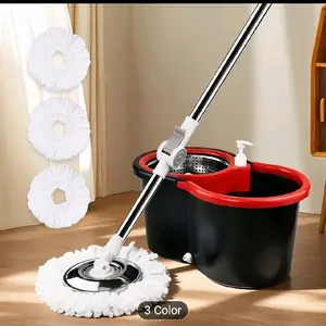 Mop Bucket Set Spin with Wringing System 360° Spin Mop System 3 Ultra Fine Fiber Mop Replacement for Bathroom Cleaning