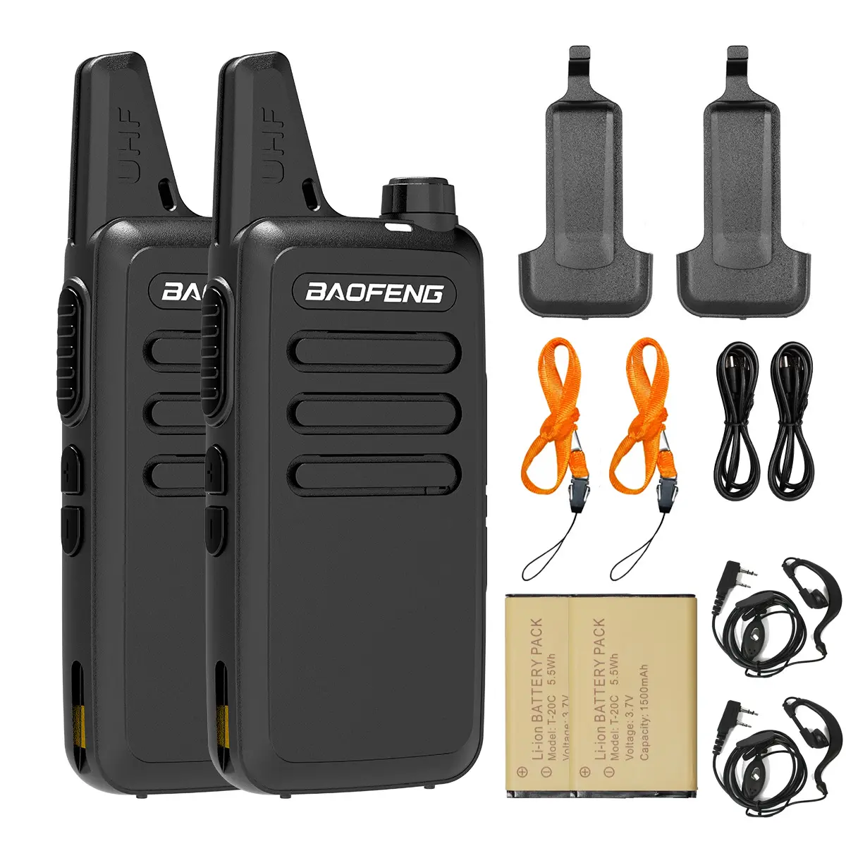 2PCS BAOFENG T20 Long Range Walkie Talkie Mini Portable Size Lightweight UHF 400-470MHz 16Channels Handheld VOX USB-C Charging Two Way Ham Radio with Earpiece for Outdoor Kid's Elder Camping Hiking Survival Gear Emergency Upgrade BF-888S KD-C1