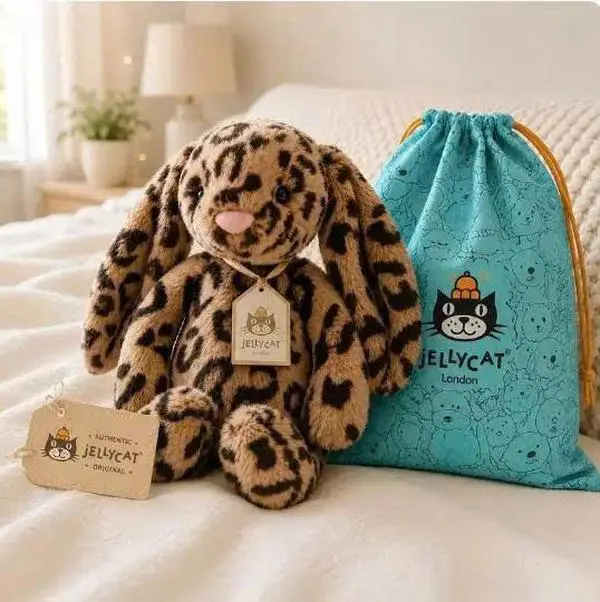 Jellycat Cobblehop Bunny Exclusive Plush with Dustin Gift Bag - Leopard-Print LongEar Stuffed Animal, Birthday Gift for Collectors, Birthda Gift for Kids