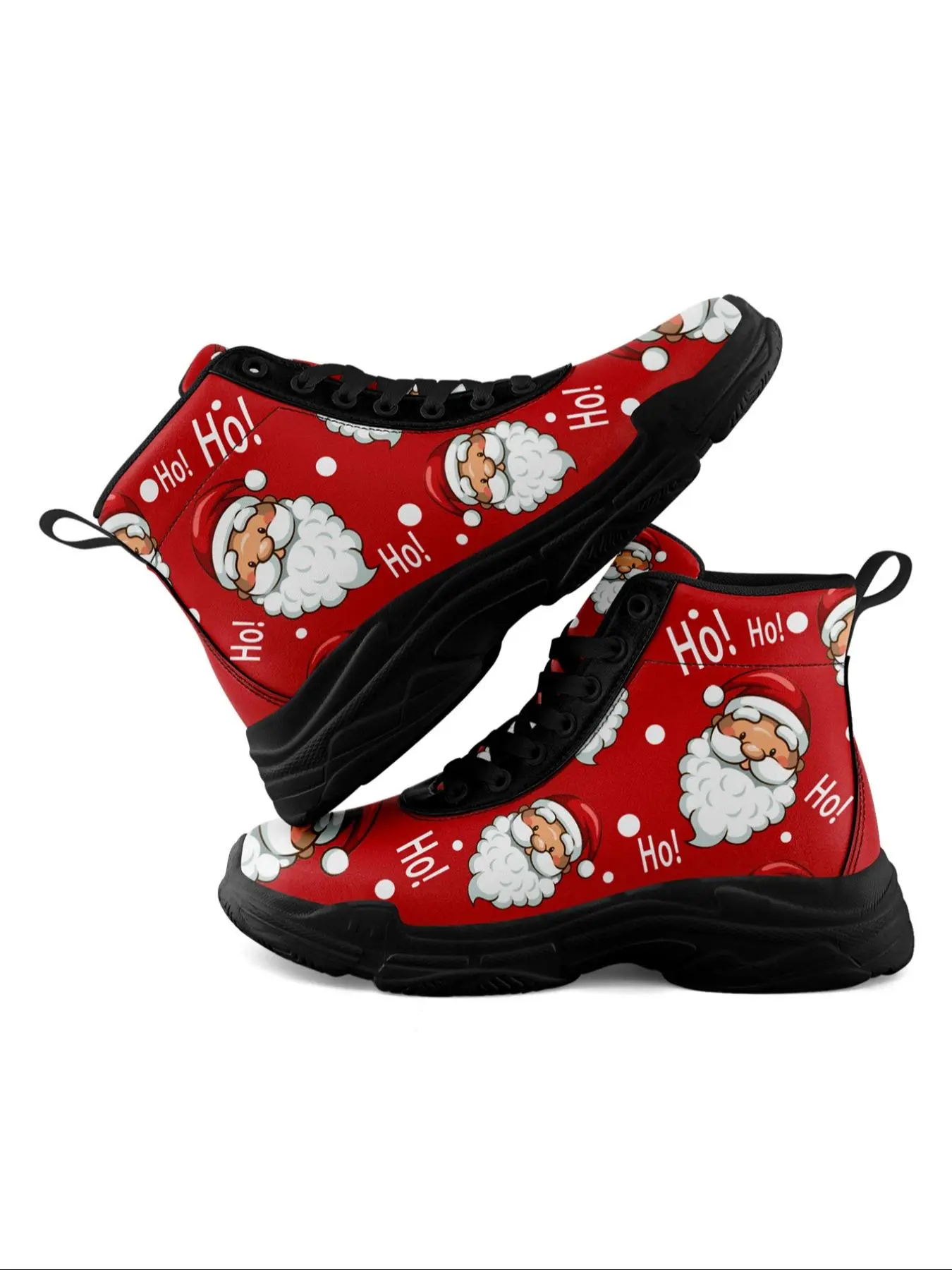 Women's Christmas Santa Claus Print Lace Up Ankle Boots, Casual Comfortable Round Toe Boots for Fall & Winter, Female All-match Trend Shoes for Daily Wear