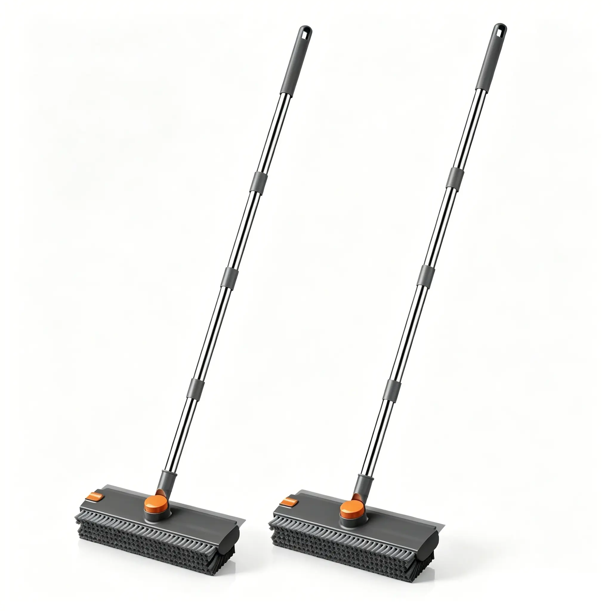 2-in-1 Long Handled Floor Cleaning Brush, Sweep & Scrub Combo with Ergonomic Handle, Heavy Duty Household Tool for Tile, Bathtub, Shower, Baseboard & Hard-to-Reach Corners, Thick Bristles Remove Stains, Grime and Mold Quickly