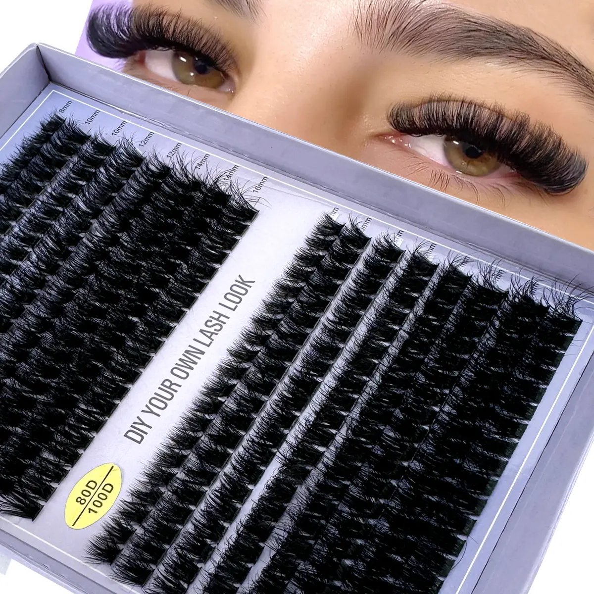 UMIRYAO DIY Eyelash Extension Kit, 320 Pcs Reusable Faux Mink Clusters, Nature Fluffy Polyester Fibers, 3D D Curl for a Dramatic Look, 60/80/100D Mixed Tray