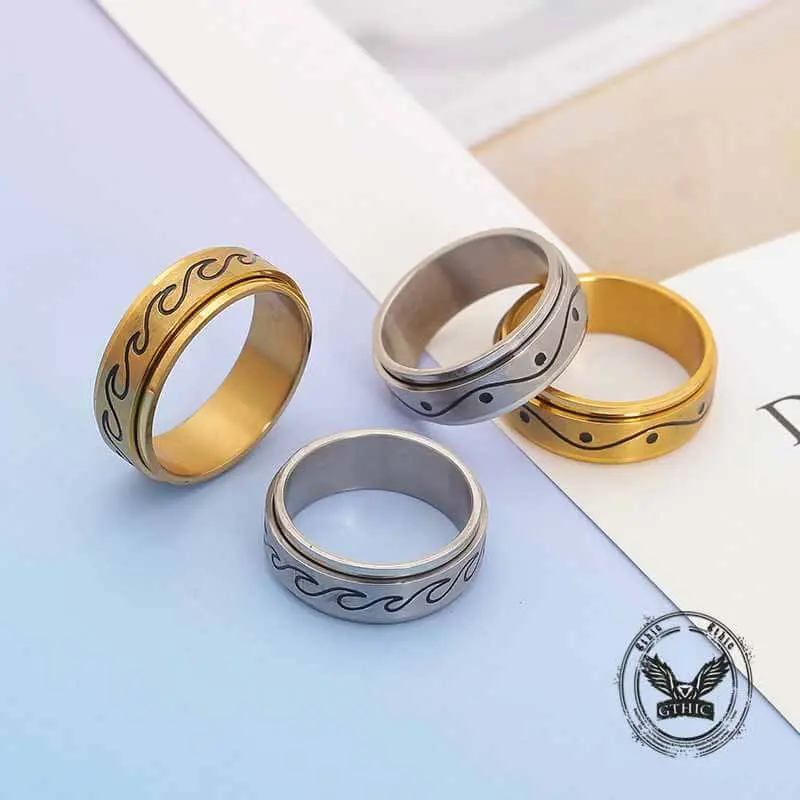 GTHIC Simple Wave Pattern Stainless Steel Spinner Ring Fashion Jewelry Accessory for Men Women Party Wear