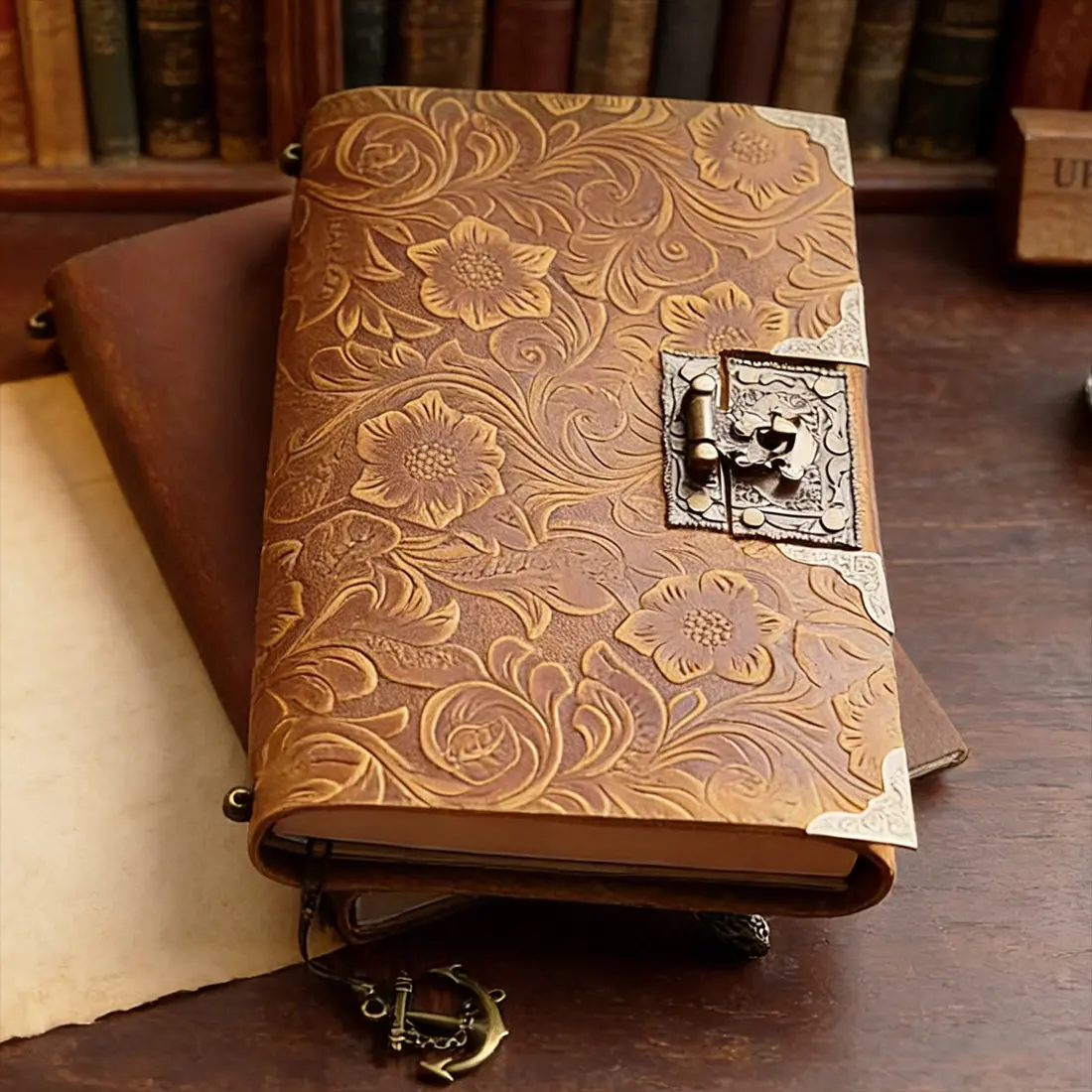 Handmade Sketchbook Vintage Buffalo Leather Notebook, Creative Journal 7.5in X 5.5in, 100 Sheets 200 Pages, Office School Gift, Holiday Gift, Hardcover Journal Notebook