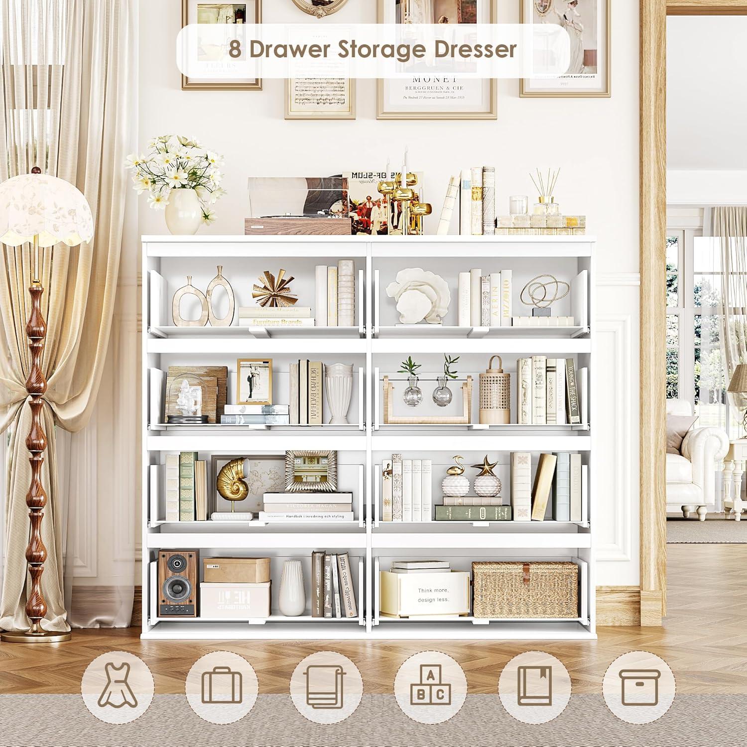 FOTOSOK 8 Drawer Dresser for Bedroom, Modern Wood Dressers with Deep Drawers for Living Room