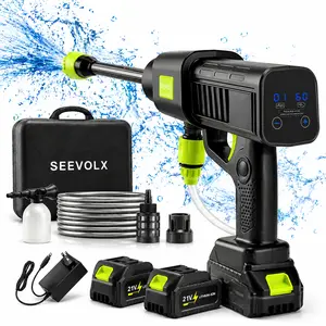 SEEVOLX Cordless Pressure Washer (Power Washer), 21V Battery-Powered with 10-Level Adjustable Pressure, 2x1300mAh Batteries, 6-in-1 Nozzle, 10M Hose, Foam Cannon, Handheld for Car, Patio Cleaning