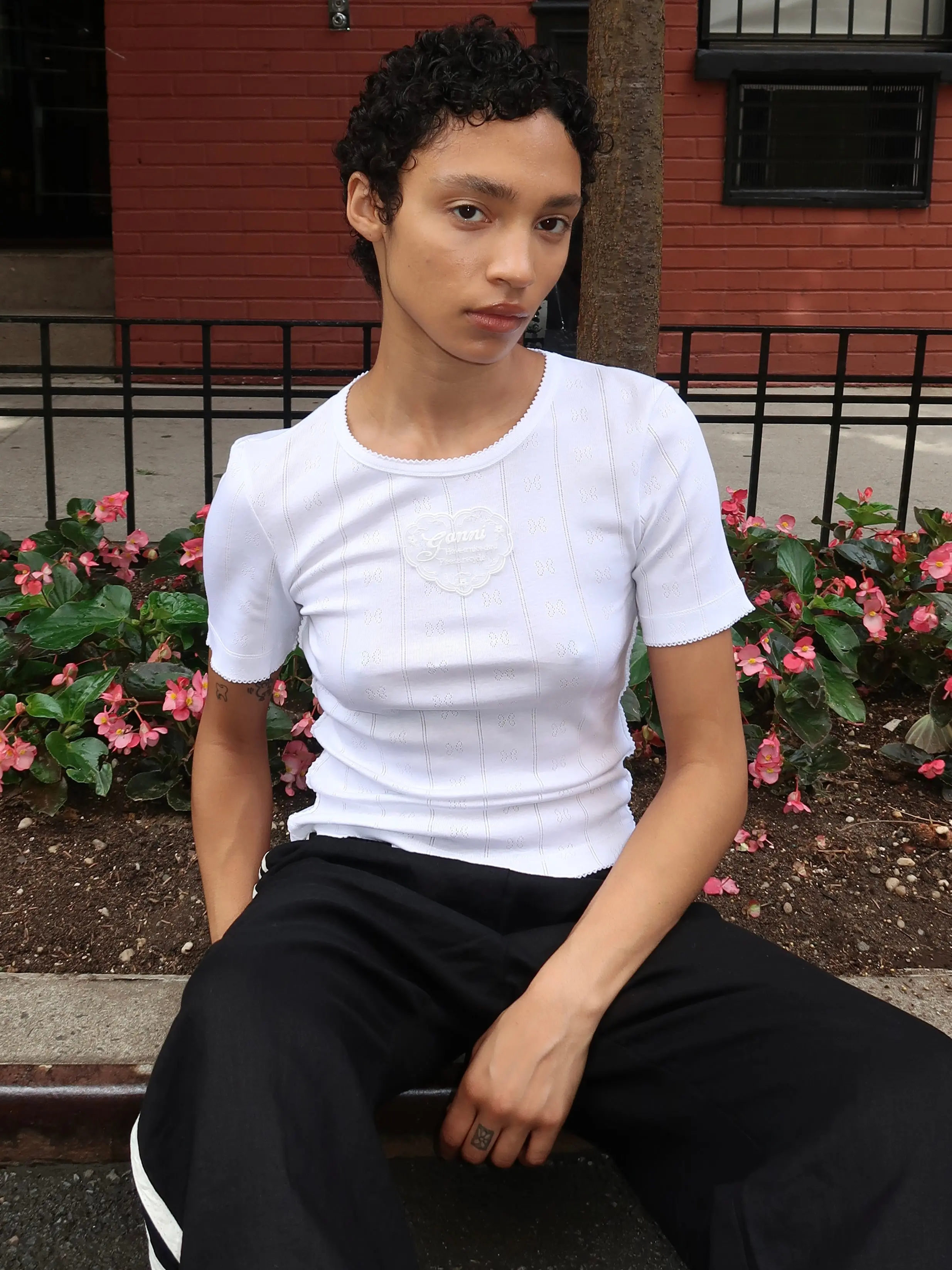 Compact Pointelle Rib Tee in Bright White