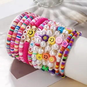 Boho Chic Polymer Clay Beaded Bracelets Summer Fashion Smile Girl Ideal Gift