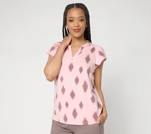 AnyBody Cozy Knit Jersey Printed Flutter Sleeve Top