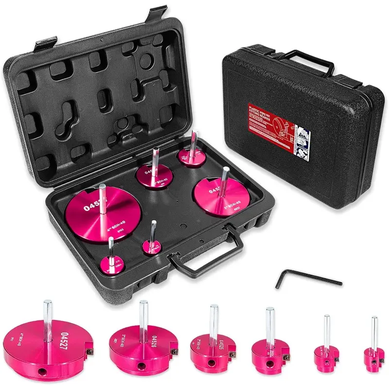 6-Piece Multi-Size Plastic Pipe Fitting Reamer Cutting Tool Kit for 1/2" Drill, with 0.75",1",1.5",2",3",4" Reamers & Carbide Inserts, Efficient Cutting for PVC/CPVC/ABS Pipe Fittings, Ideal for Commercial & Residential Use, Commercial And Residential Use