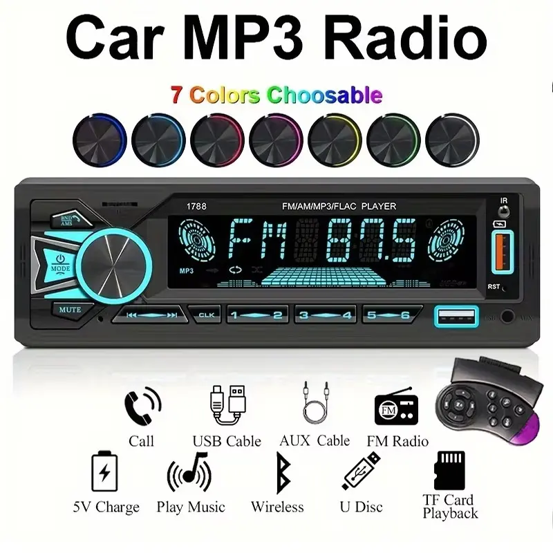 Single Spindle Universal Car Bluetooth-compatible Mp3 Player, Fm Radio Host, Supports Aux/USB/TF, Phone Charging, Digital Signal/network