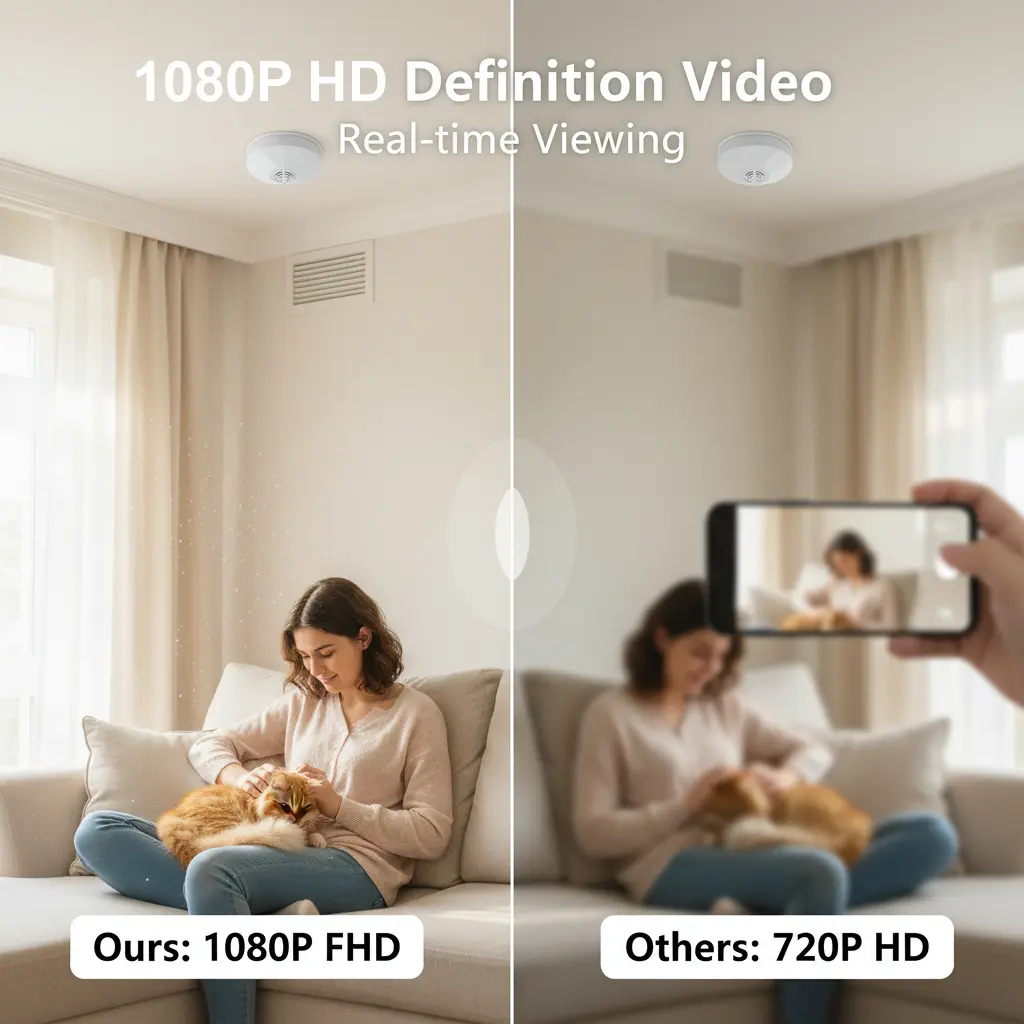 Security  with Built-in Large Capacity Battery, WiFi Remote Real-Time Viewing, 1080p FHD Night Vision, Ceiling/Wall Mount Overhead View, No WiFi Recording to SD Card (Not Included