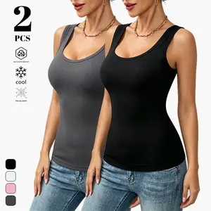 Clean Gent 2-pack summer U-neck tank tops—slightly stretchy slim-fit solid color tops; sleeveless casual basic T-shirts that can be worn alone or layered underneath. Skin-friendly, breathable, sweat-wicking material; available in multiple colors for mix-a