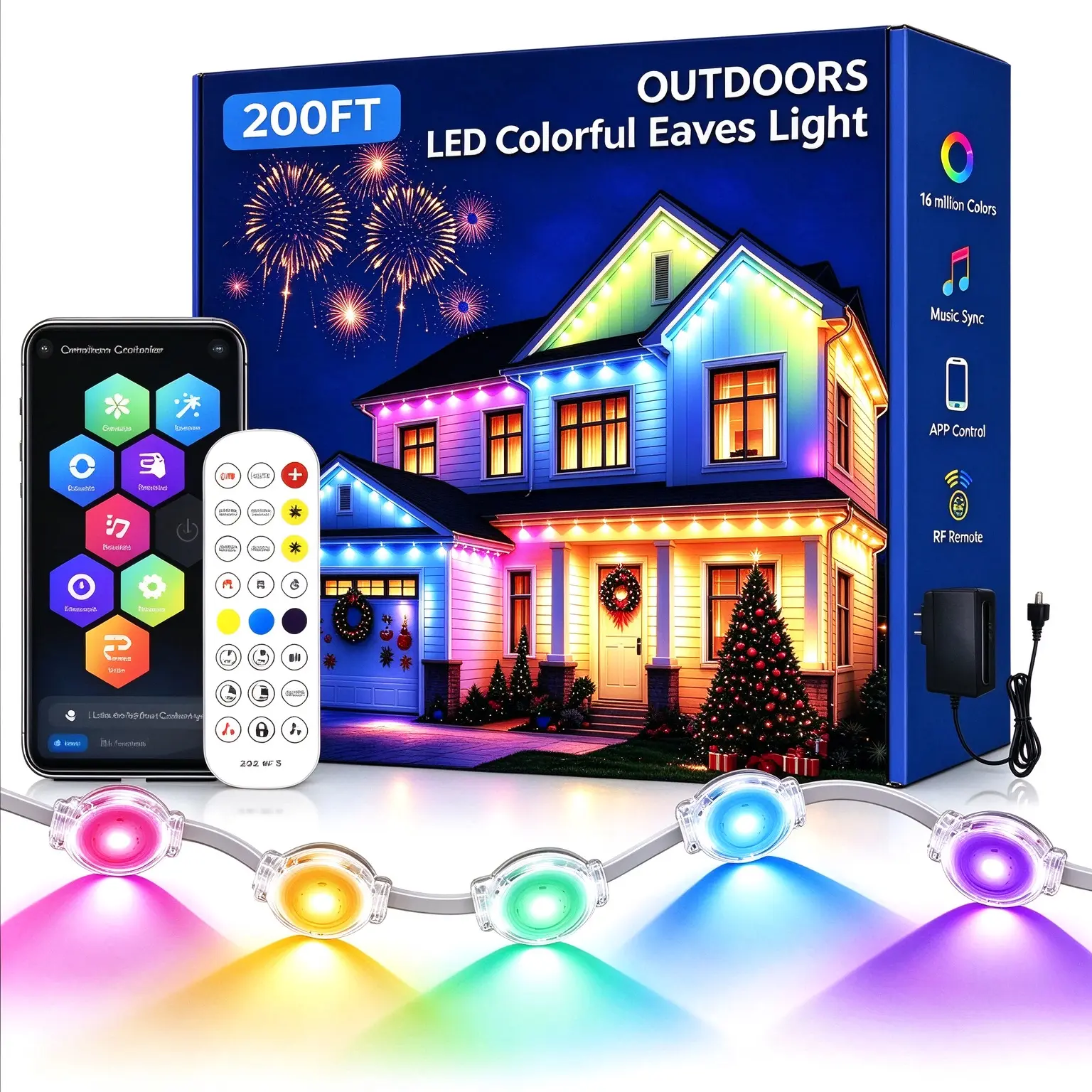 RGBIC Permanent Outdoor Lights, Smart LED Eave Lights, Brilliant Flowing Colors Lights, IP67 Waterproof Smart App & Remote Control House Roof Permanent Holiday Lights for Villa Patio Halloween Christmas Year-Round Decor