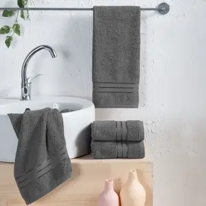 Mocassi 4 Pack Turkish Cotton Three Line Popcorn Hand Towel Set, 16 x 28 inch