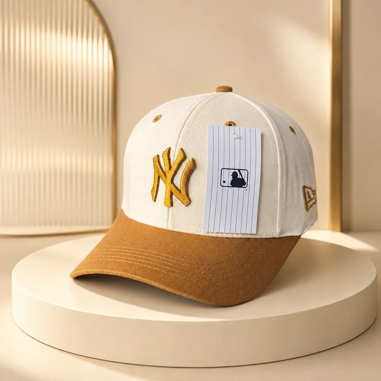 New era New York Baseball Culture High Profile Curved Bill Cap Combo | Rigid Buckram Panels Adjustable Hat | Cream Tan Blue Streetwear Pack new