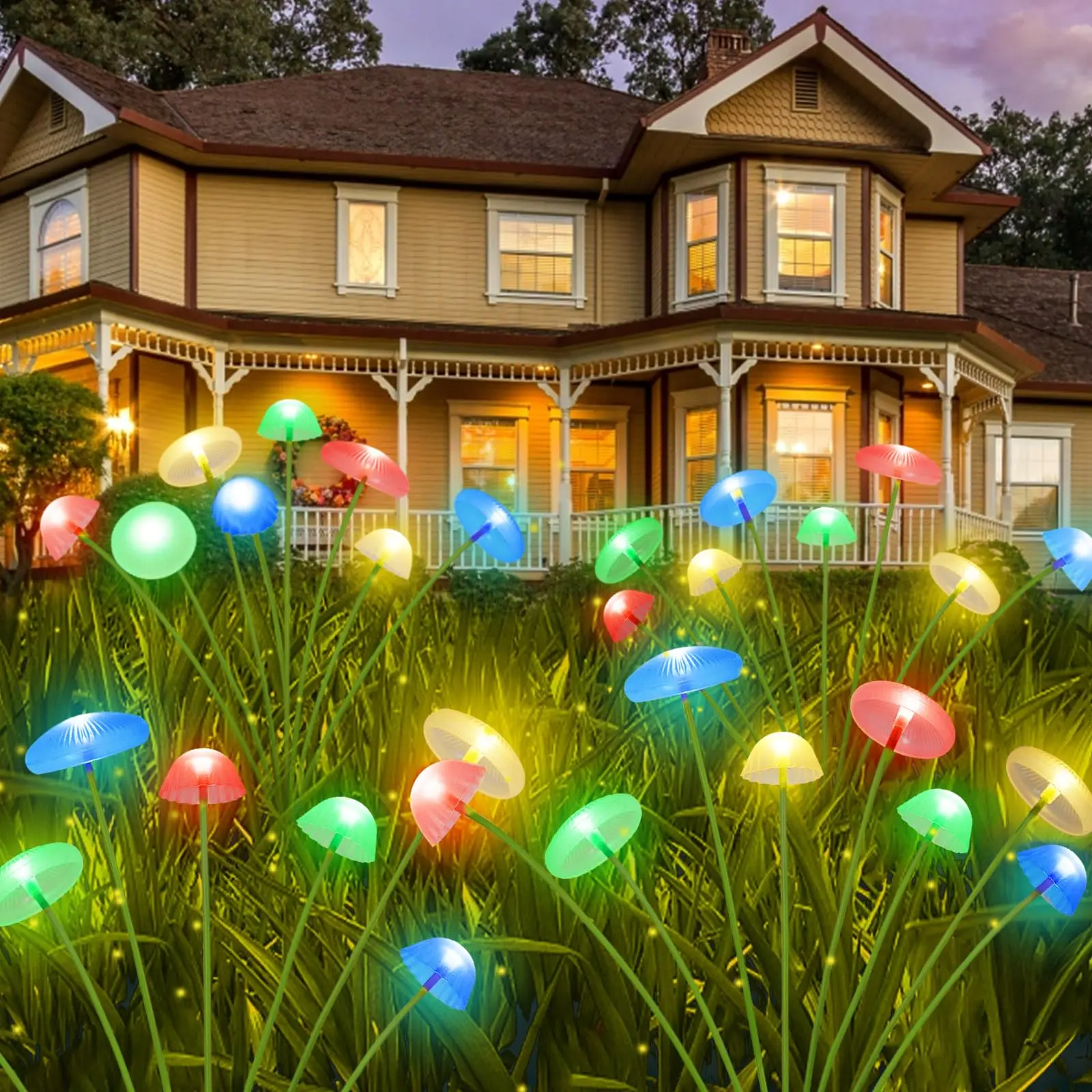 8-Pack Solar-Powered Plastic Mushroom LED Lights, 8-Head Multicolor Swaying Outdoor Mood Lighting with IPX5 Auto On/Off, Whimsical All-Seasons Backyard Glow Up Decor for Yards Patio Lawn Pathway