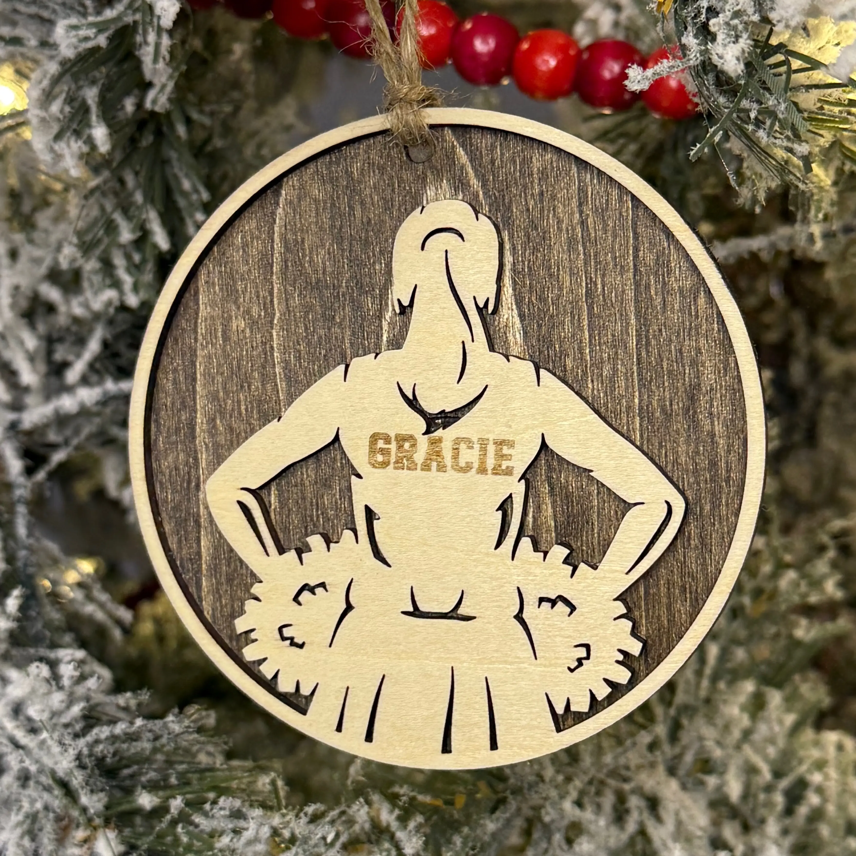 Personalized Custom Engraved All Wood Cheerleader Tumbler Gymnastics Spotlight Ornament. Handmade Keepsake Item-Christmas Wooden Decoration Gift Decor