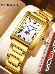 Sabda Solid Steel Band Quartz Watch High Aesthetic Square No Second Hand Hour Mark Dual Scale Waterproof Square Dial Wristwatch