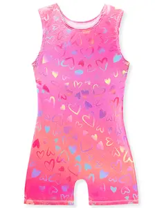 Gymnastics Leotards for Girls Sparkly One-Piece Pro Kids Unitard Biketards with Shorts