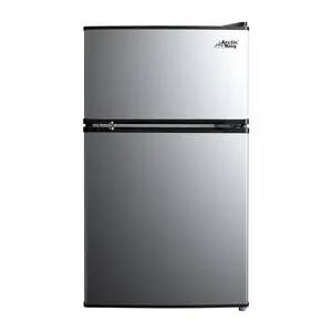 Arctic King 3.2 Cu ft Two Door Mini Fridge with Freezer Stainless Steel E-Star Compact Refrigerator for Dorms & Apartments