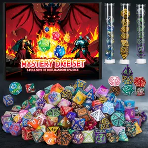 Mystery Dice Kit - 6 Surprise Boxes, Random Style, Polyhedral Dice with Display Tube, D&D Gifts Box for Dungeons and Dragons, RPG, MTG,Role Playing Table party Gaming outdoorfun