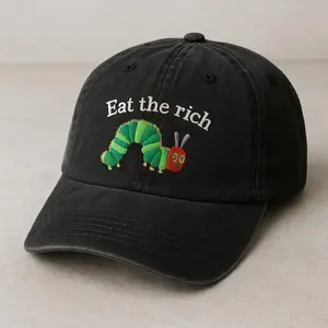 Eat The Rich Embroidery Hat, Hungry Caterpillar Hat, Bookish Hat, Activist Hat, Embroidered Caterpillar Hat