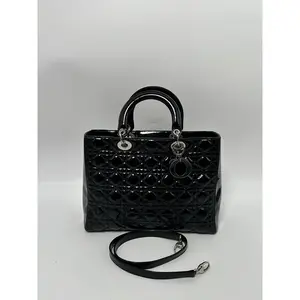 Pre-owned Dior Leather Shoulder Bags Christian Large Patent Cannage Lady Shoulder Bag Top Handle Handbag ZS001DR