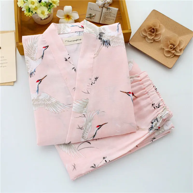 Japanese Kimono Pajama Set - Lightweight 100% Cotton Sleepwear