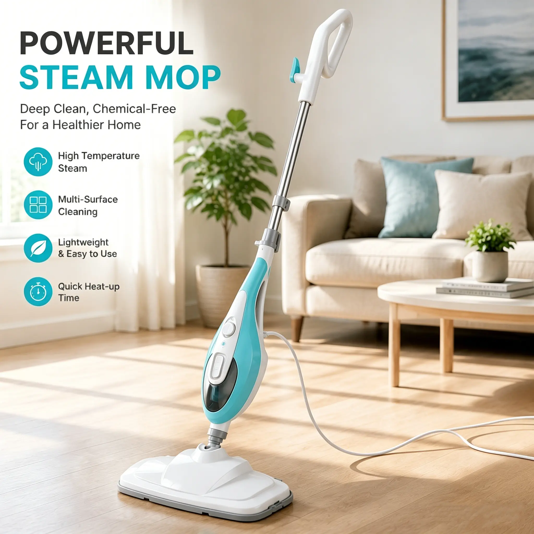 Steam Mop for Floor Cleaning,Lightweight FloorCleaner for Hardwood/Tile/Laminate Floors Carpet,With 2 Pads